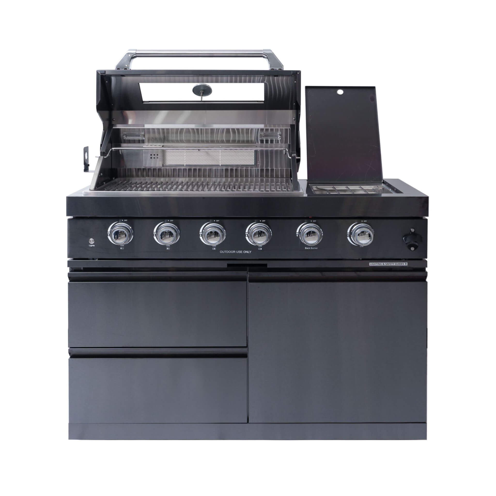 Castelle Flame Premium Black Stainless Steel 4-Burner Gas Grill With Rotisserie Kit (SAK48157)