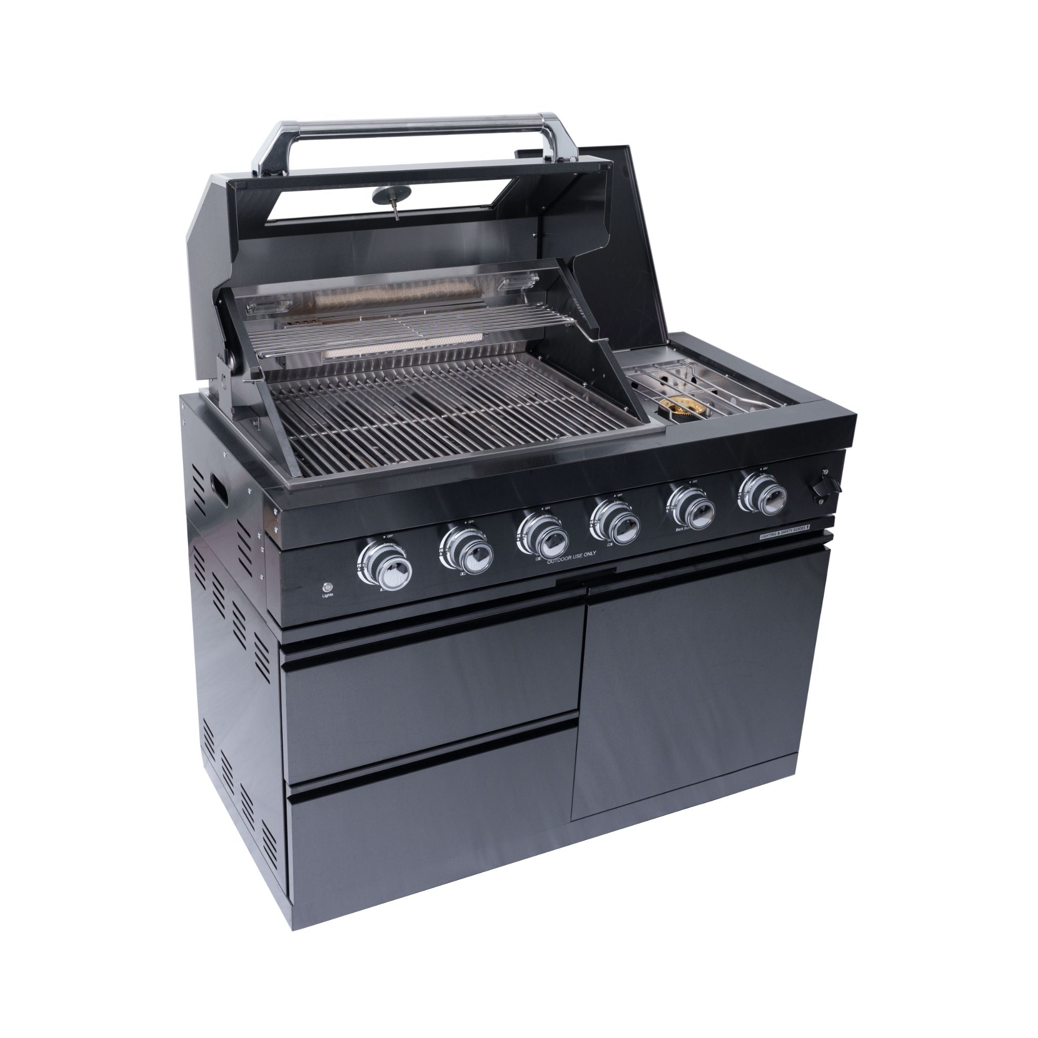 Castelle Flame Premium Black Stainless Steel 4-Burner Gas Grill With Rotisserie Kit (SAK48157)