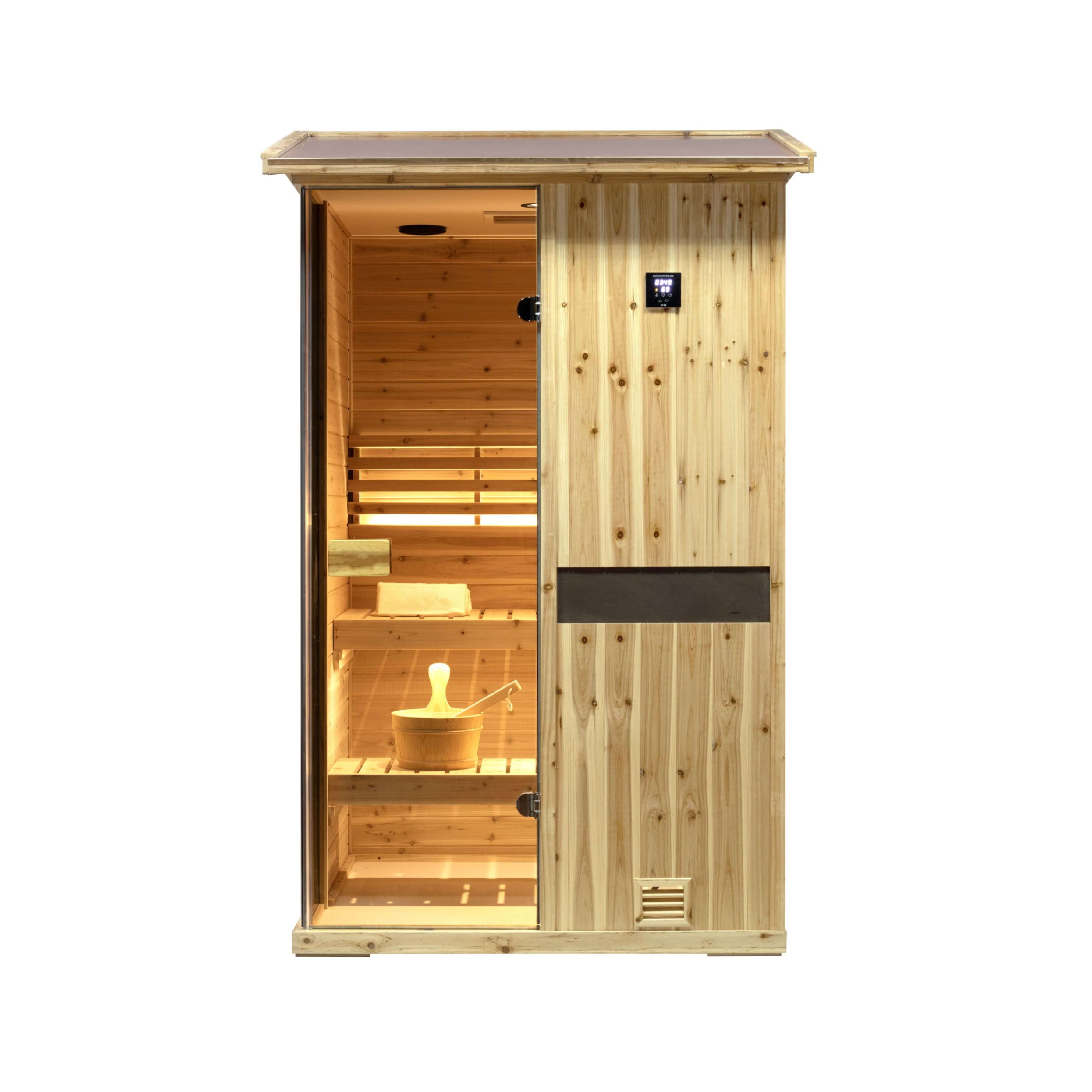 Thermora Arctic Premium 2-Person Outdoor Wooden Steam Sauna Room With Smart Control Panel And Bluetooth Audio (SAK52918)