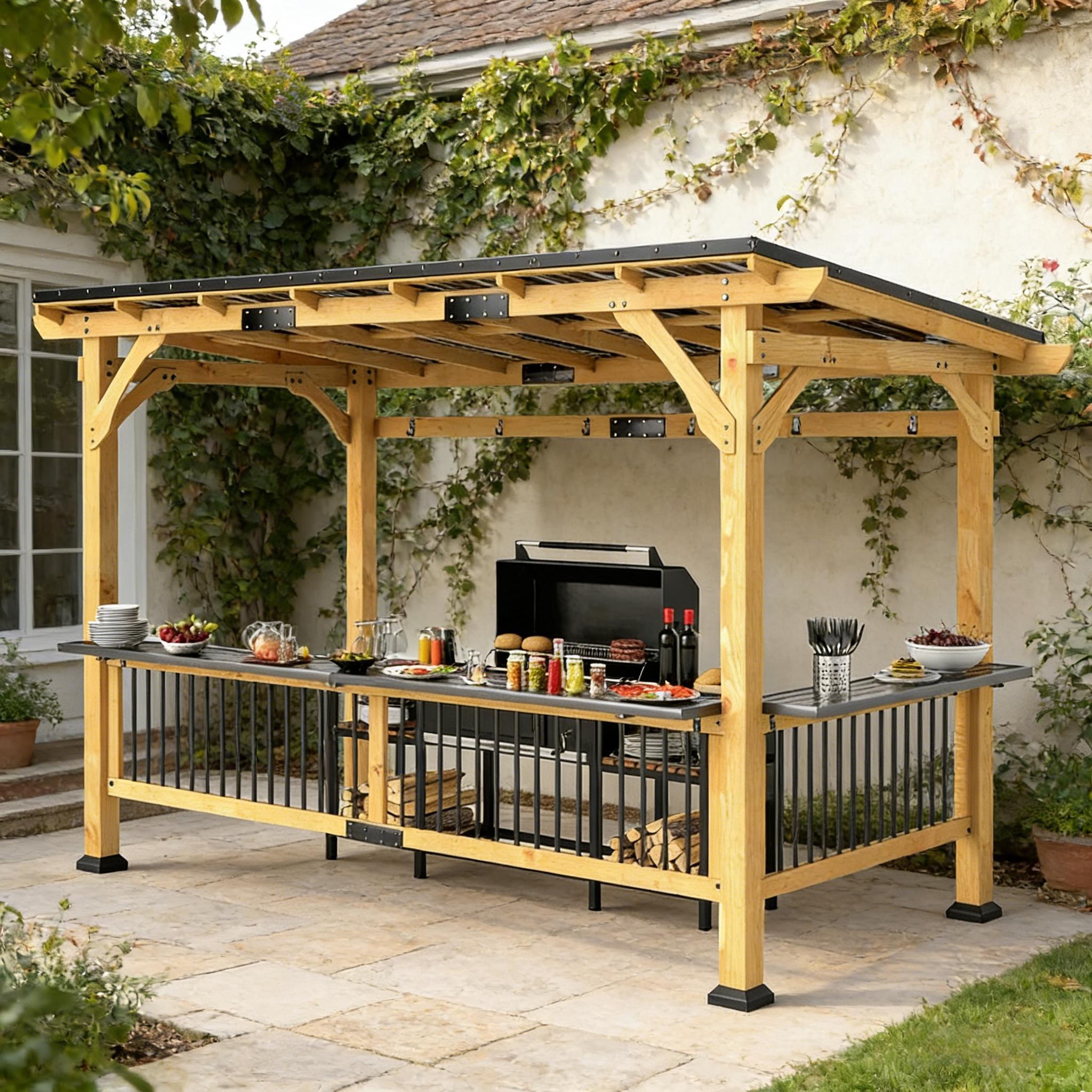 [06X13FT] Premium Outdoor Hardtop Wooden BBQ Grill Gazebo (SAK97420)
