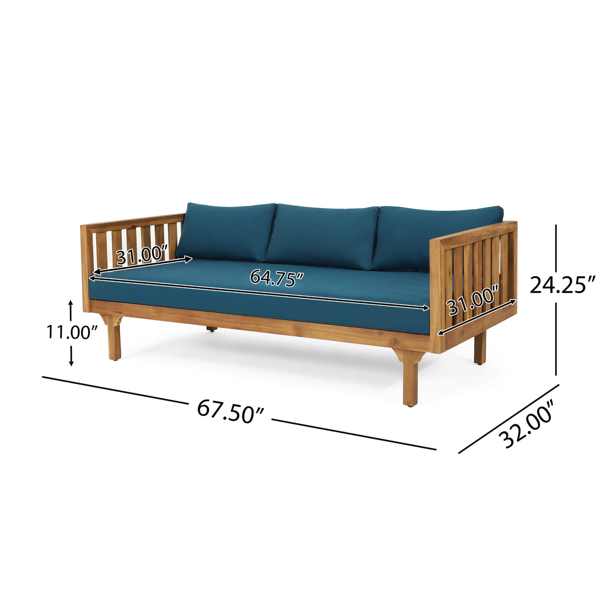 Alora 3-Seater Acacia Wood Daybed Sofa With Water-Resistant Cushions (SAK65773)