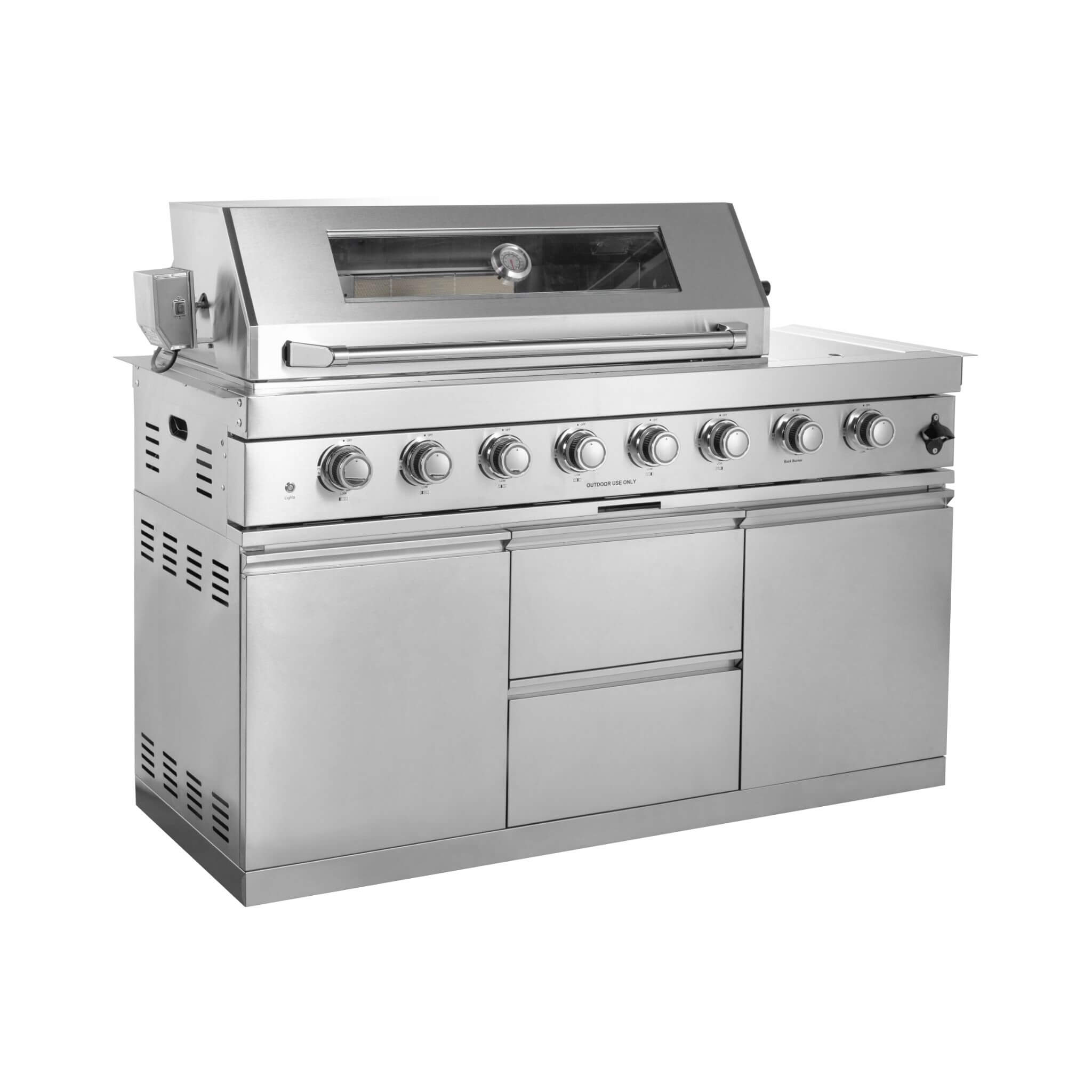 Castelle Flame 62-Inch 6-Burner Gas Outdoor Grill Island With Wine Cooler And Rotisserie (SAK31642)