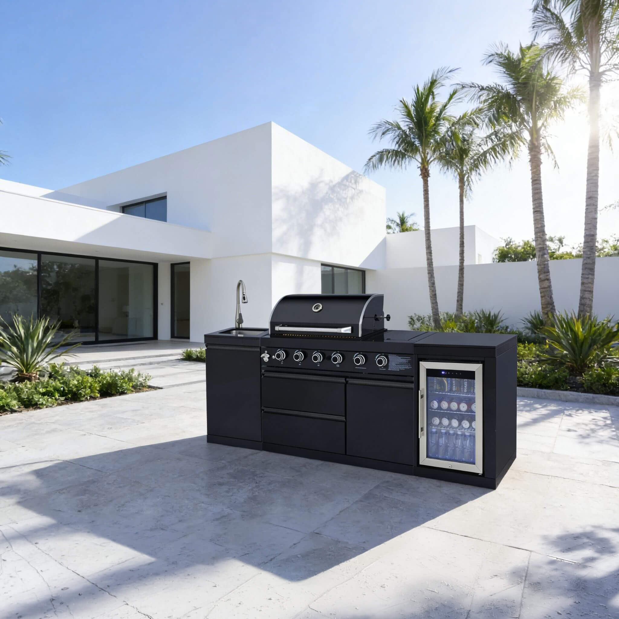 Castelle Flame Monarch 4-Burner 72000 BTU BBQ Island With Fridge And Sink (SAK68127)