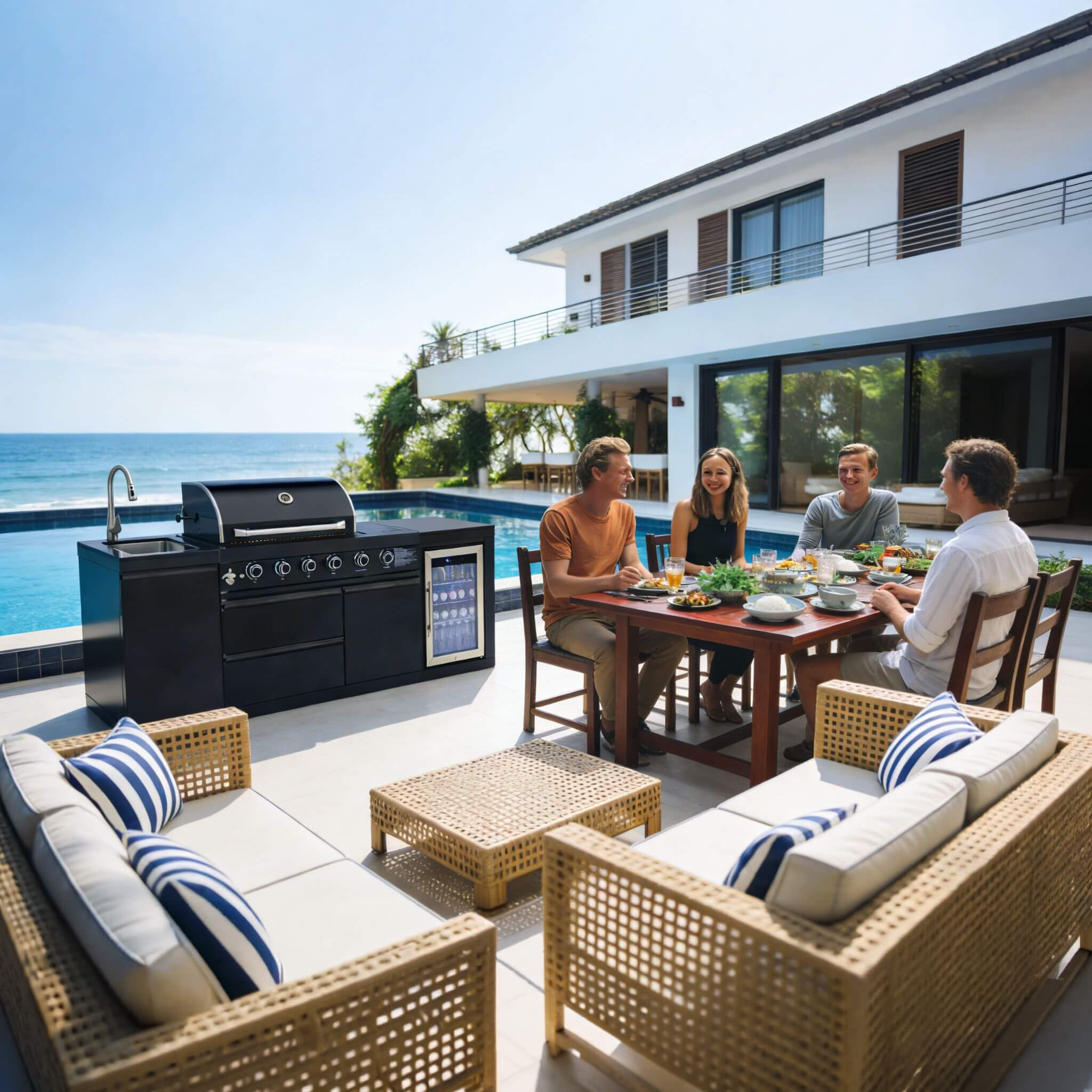 Castelle Flame Monarch 4-Burner 72000 BTU BBQ Island With Fridge And Sink (SAK68127)