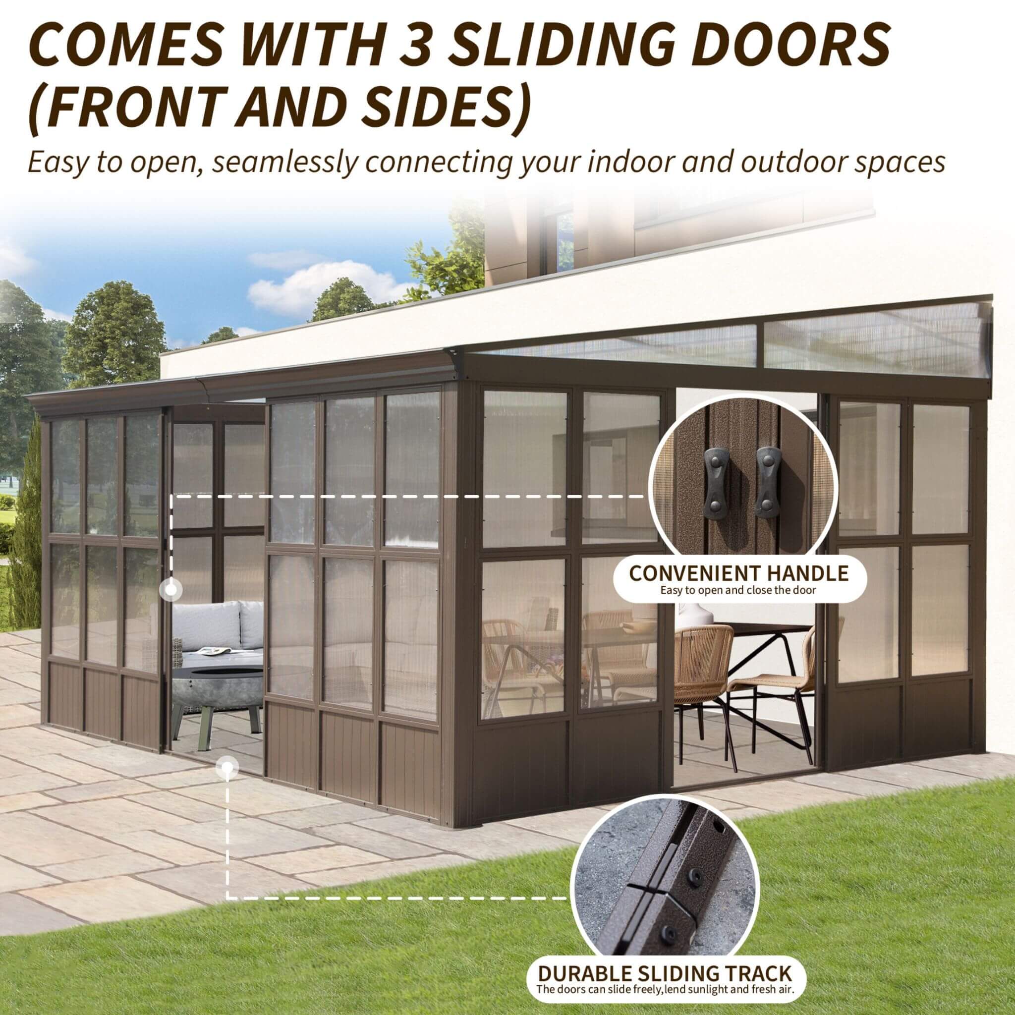 [12X16FT] Extra-Large Heavy-Duty All-Season Sunroom With Sliding Doors And Polycarbonate Windows (SAK98357)