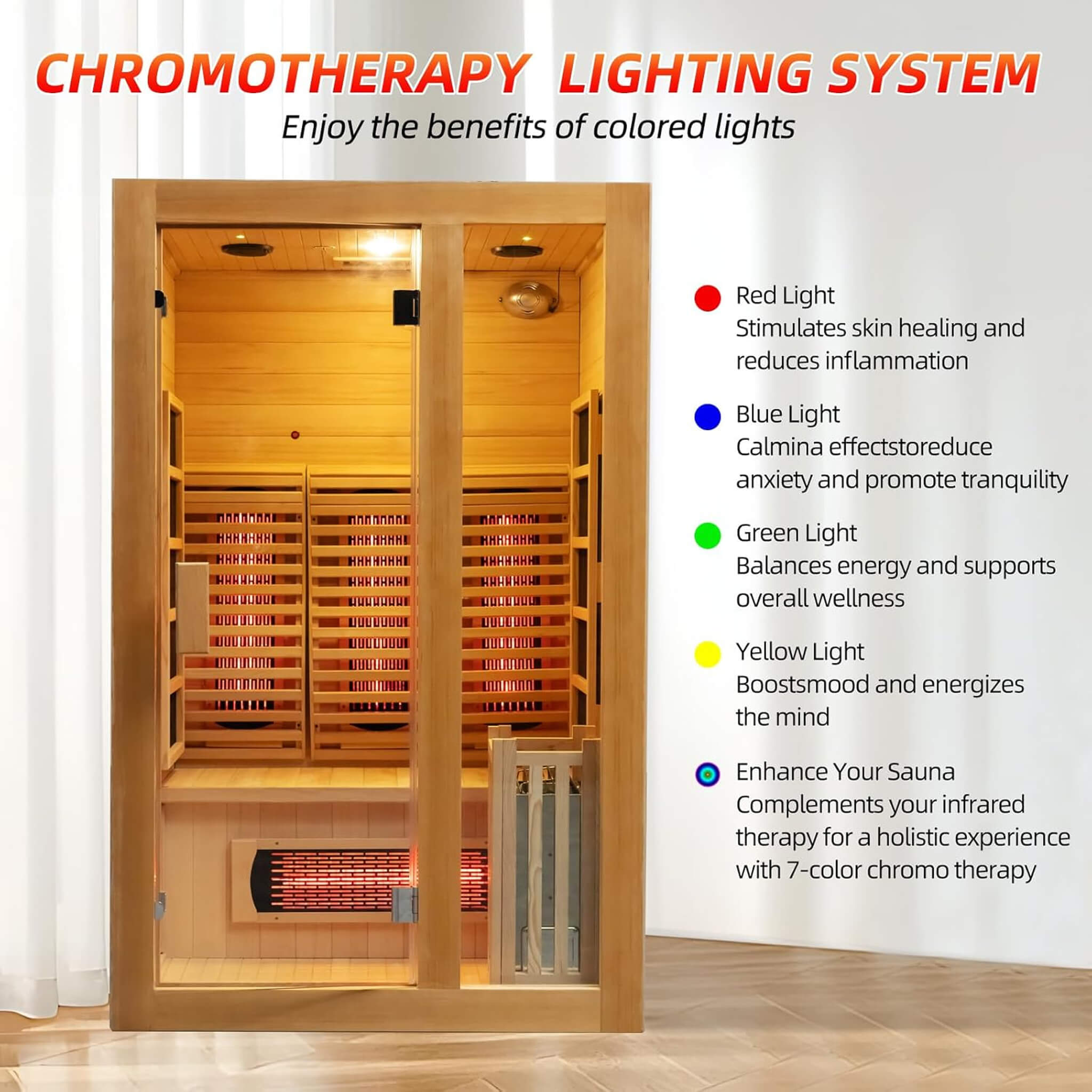 Rövia Luma 2-Person Indoor Hybrid Sauna Room With Infrared And 3.5KW Steam Heater (SAK83750)